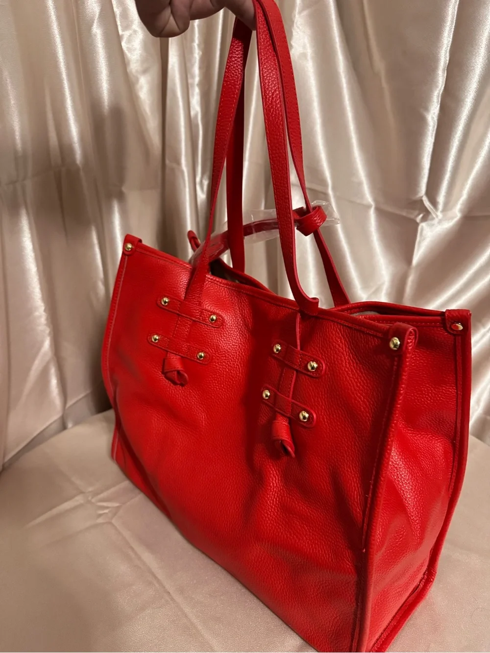 Laggo Siena  Red Pebbled Tote with Tassel Accent